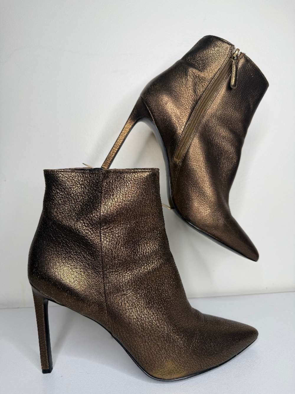 Nine West Taisiya Bronze Metallic Leather Pointed Toe Stiletto Ankle Booties 11